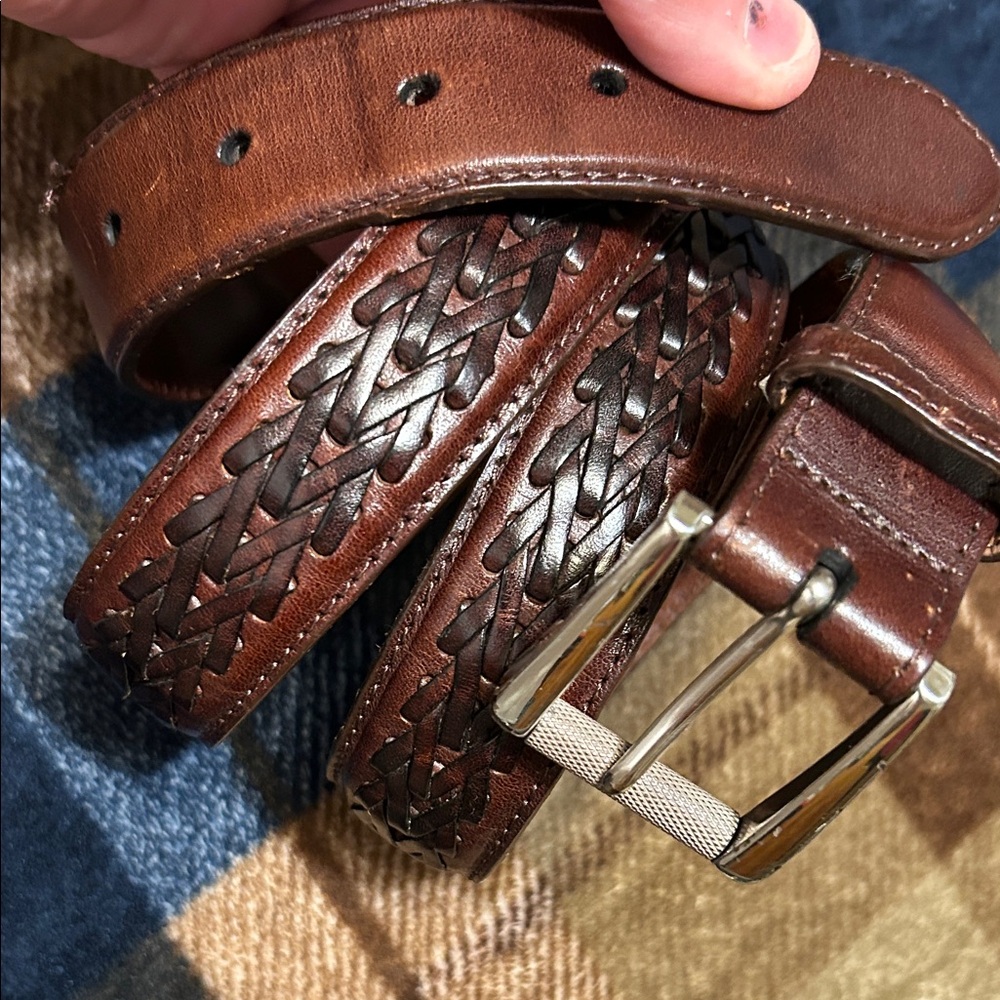 Orvis Brown Braided Leather Belt with Silver Buckle